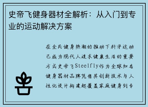 史帝飞健身器材全解析：从入门到专业的运动解决方案